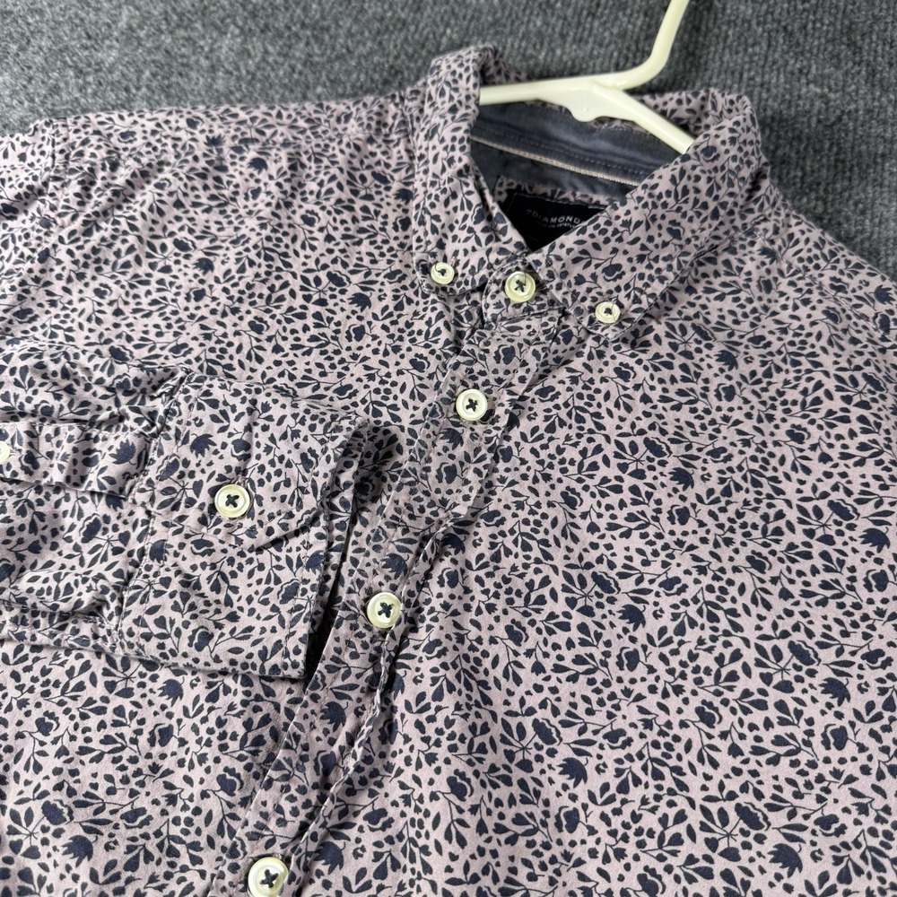 7 Diamonds Mens Long Sleeve Button Down Shirt Small S Micro Floral Taupe Purple